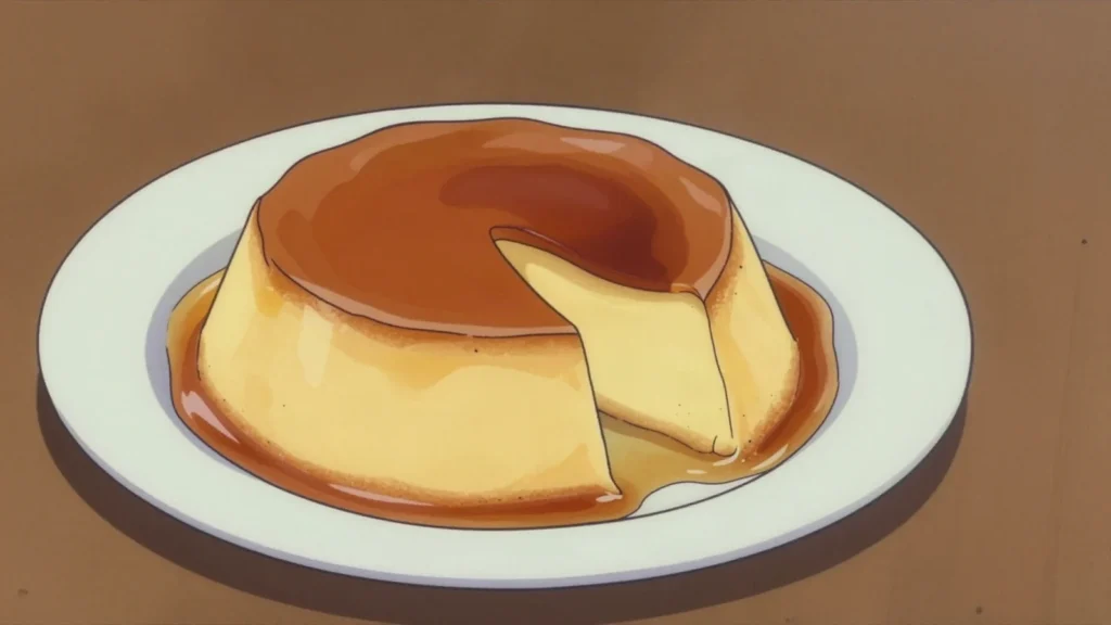 Leche Flan, dense caramel custard of egg yolks and condensed milk, Philippines dessert, anime style
