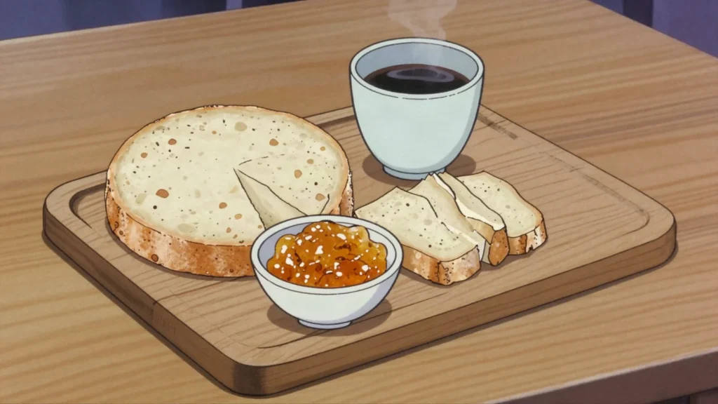 Leipäjuusto, squeaky grilled 'bread cheese' with cloudberry jam, Finland cheese & dairy, anime style