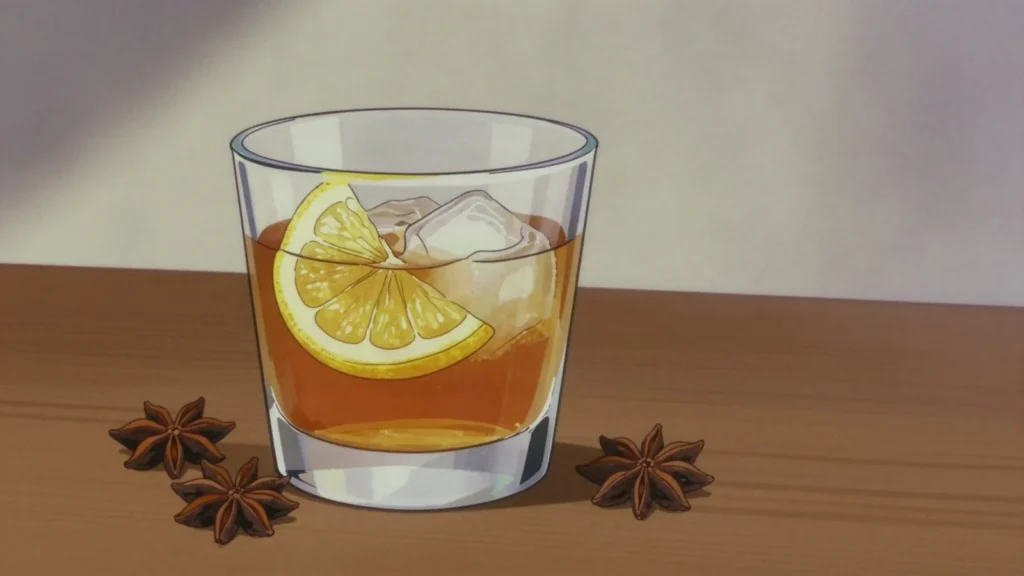 Licor Beirão, amber herb-and-seed liqueur drunk chilled or in cocktails, Portugal wine & spirit, anime style