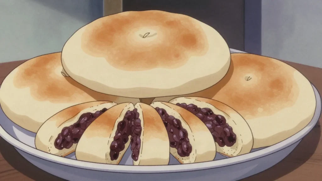 Lobiani, flatbread filled with seasoned bean paste, Georgia bread & pastry, anime style