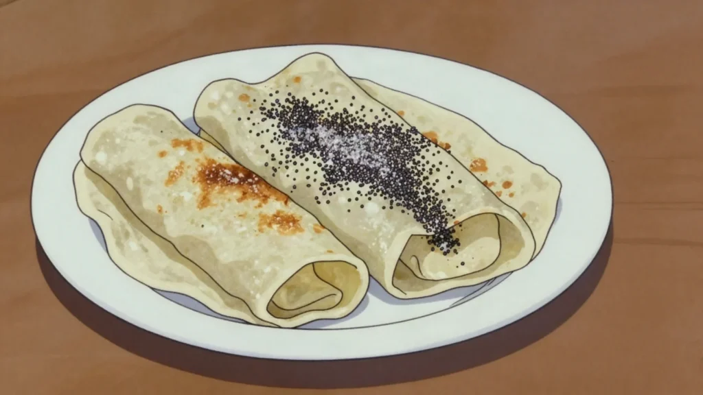 Lokše, thin potato flatbreads brushed with goose fat, or sweetened, Slovakia bread & pastry, anime style