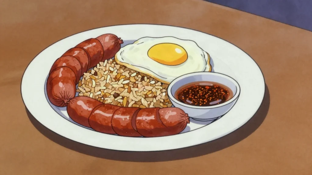 Longganisa, short pork sausages, garlicky in Vigan, sweet in Pampanga, sour in, Philippines charcuterie & cured, anime style