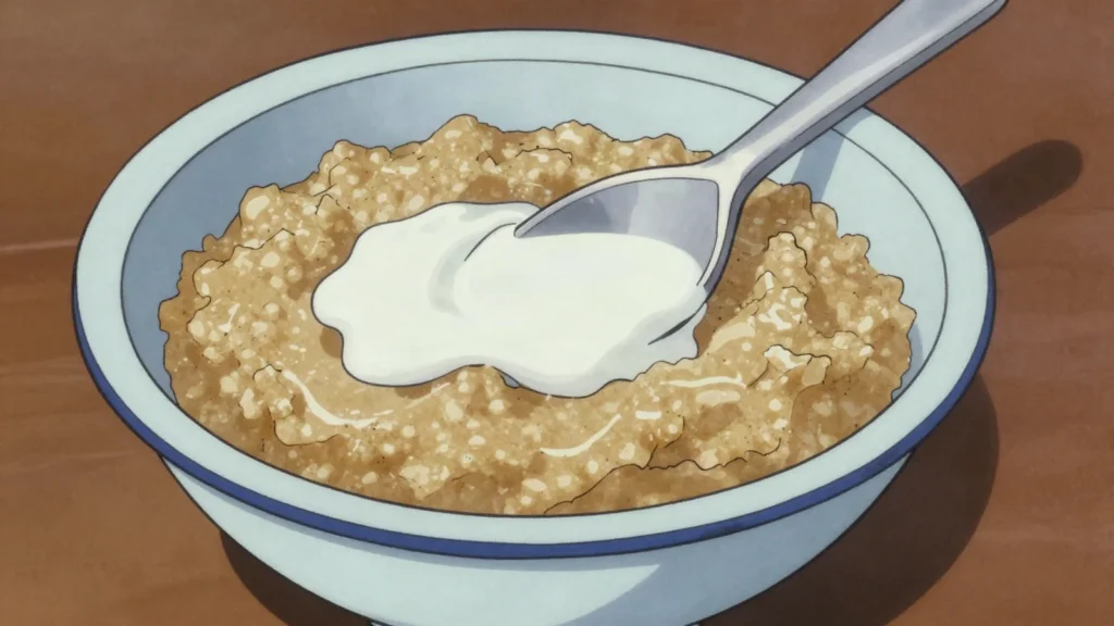 Madila, thick soured milk, drunk alone or with bogobe, Botswana cheese & dairy, anime style