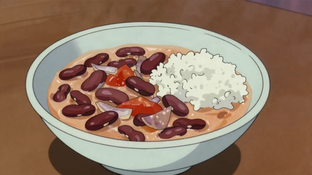 Maharage ya nazi, kidney beans simmered in coconut milk, Tanzania salad & side, anime style