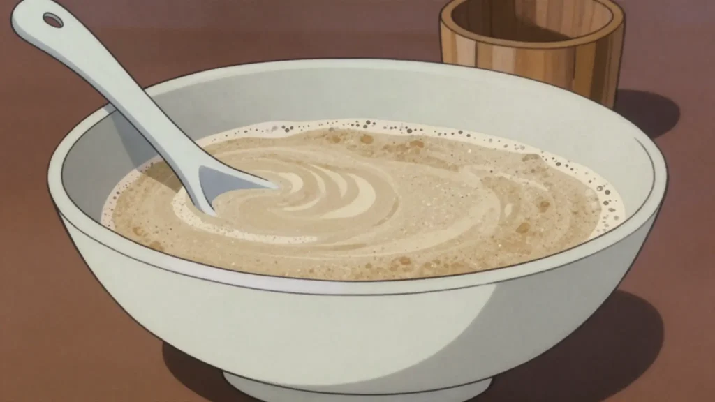 Maksym, fermented cereal drink, cooling and slightly sour, Kyrgyzstan drink, anime style