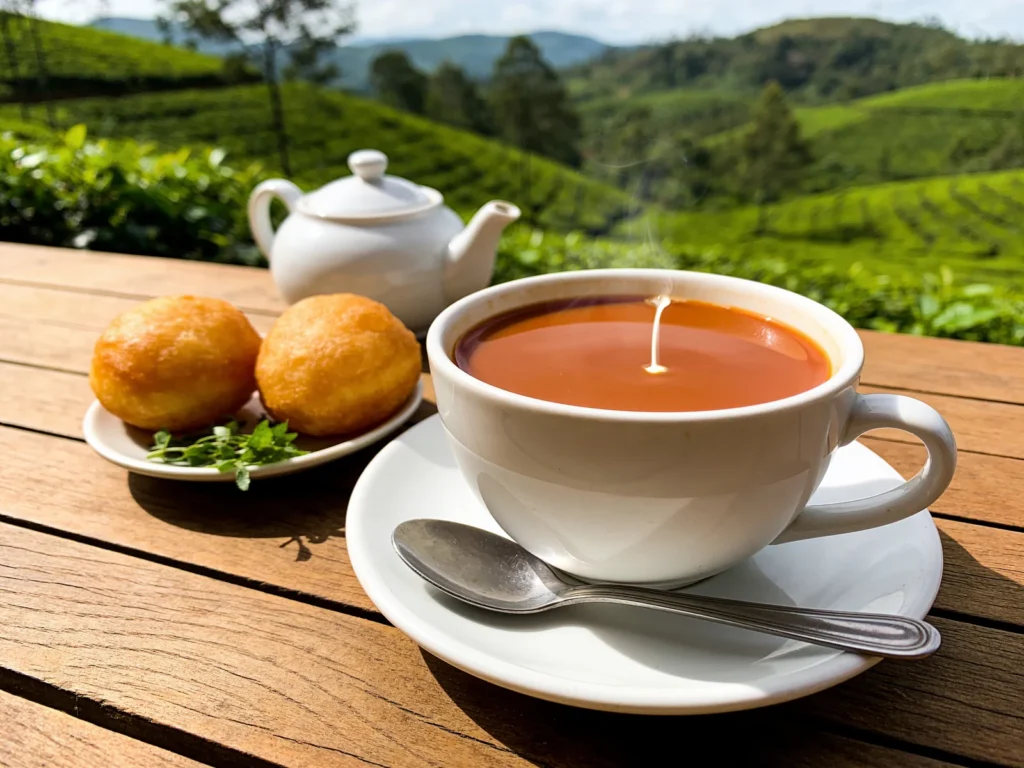 Malawi tea, brisk black tea from the Thyolo and Mulanje slopes, drunk sweet with milk, Malawi drink, anime style