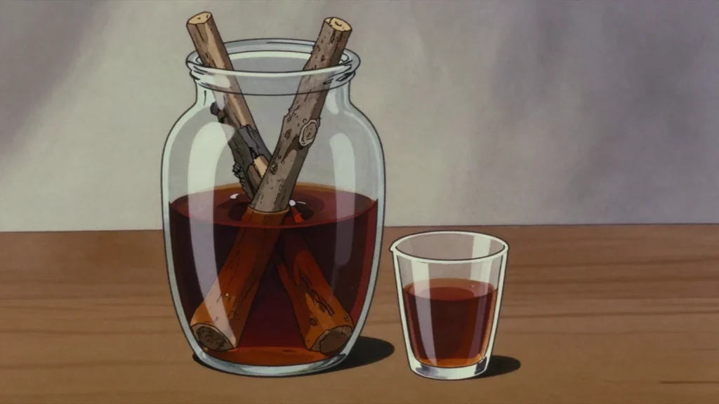 Mamajuana, rum, red wine, and honey infused with bark and herbs, Dominican Republic wine & spirit, anime style