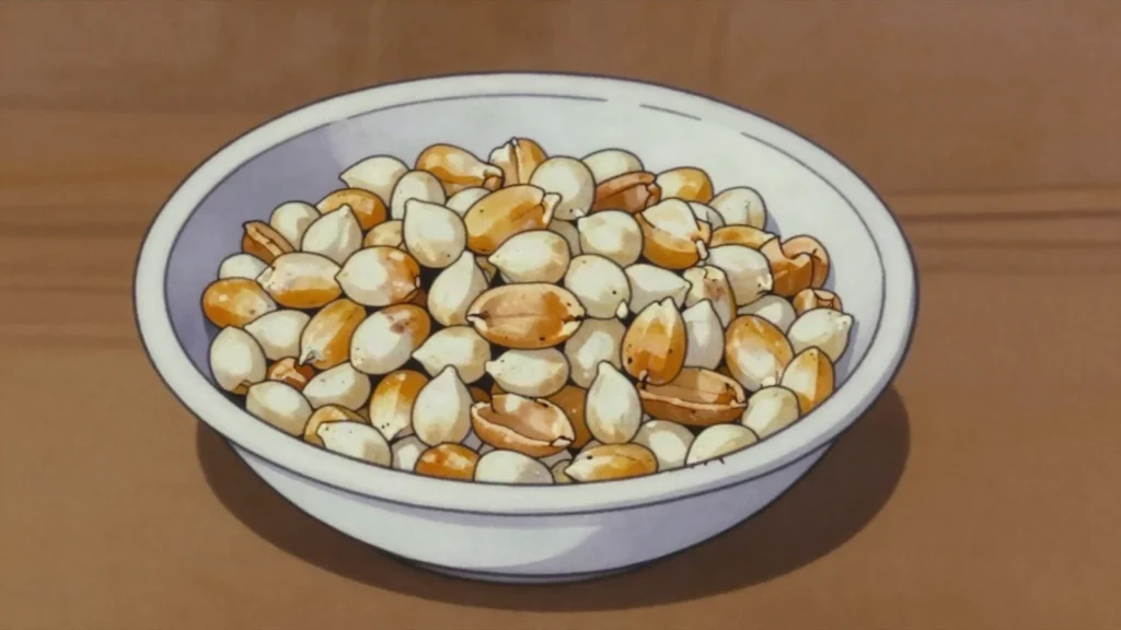 Maputi, popped maize kernels, Zimbabwe's popcorn, often with peanuts, Zimbabwe snack, anime style