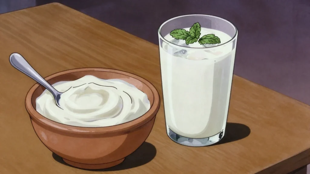Matsun, tart set yoghurt eaten at every meal and thinned into tan, Armenia cheese & dairy, anime style