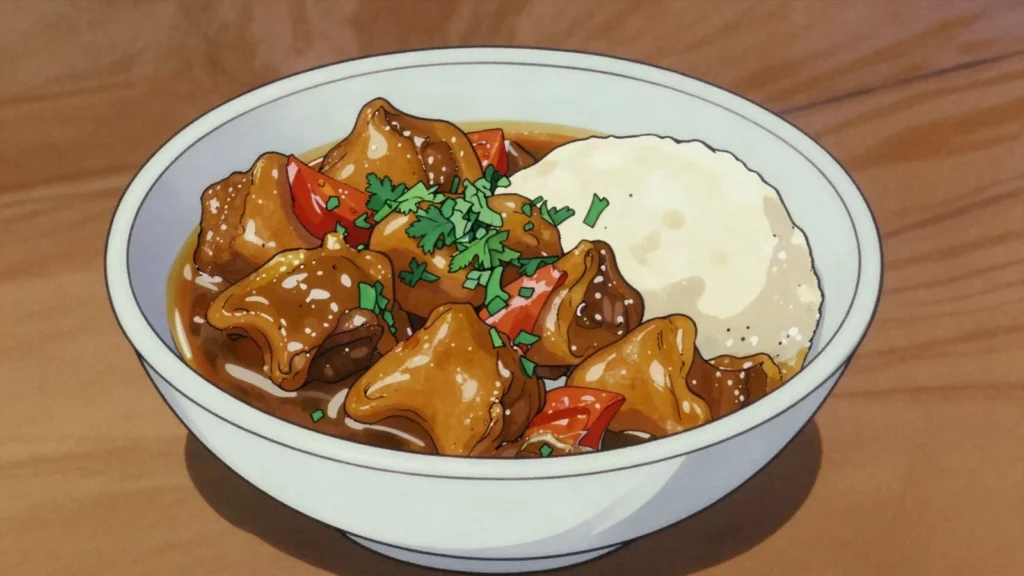 Mazondo, cow trotters stewed for hours to a sticky gelatinous broth, Zimbabwe main, anime style