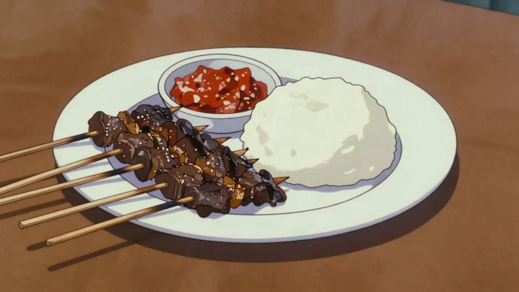 Mbewa, field mice roasted whole on skewers, eaten head, bones and all, Malawi snack, anime style