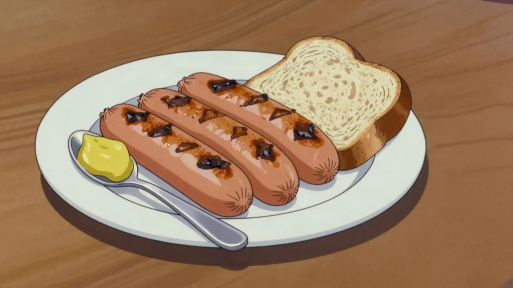 Mititei, grilled skinless garlicky sausages, Moldova street food, anime style