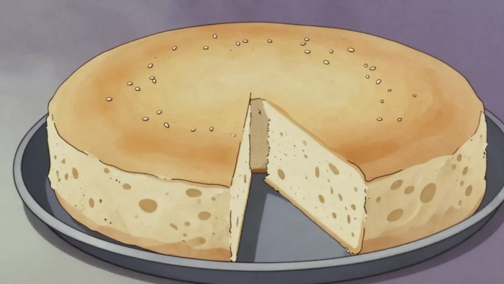 Mkate wa sinia, fermented rice and coconut batter baked into a soft tray cake, Kenya bread & pastry, anime style