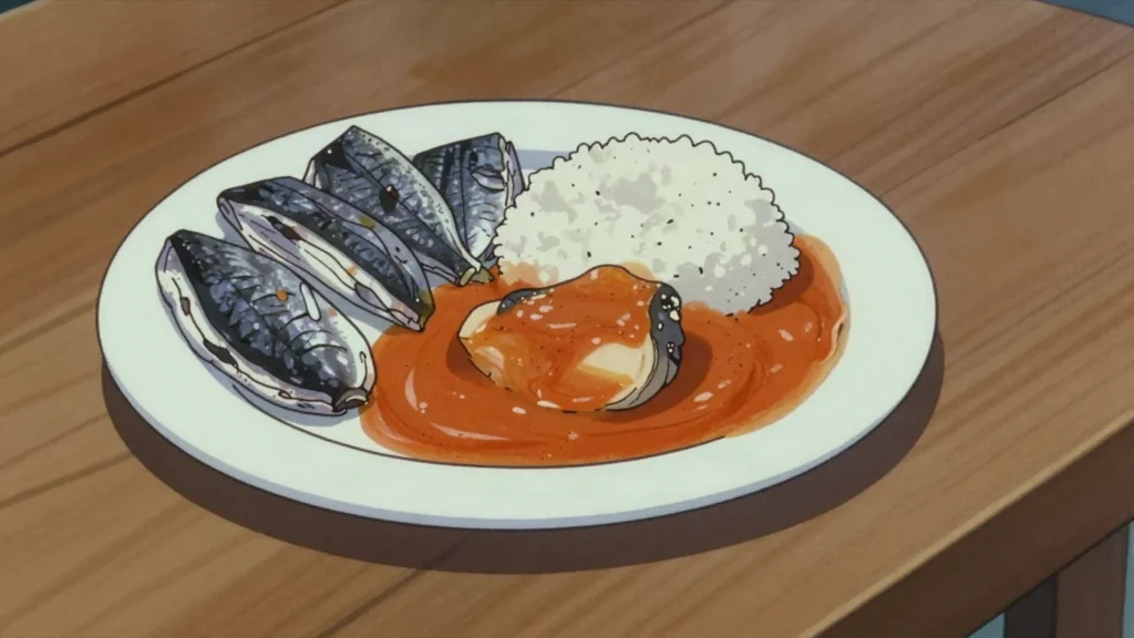Momone, salted fish fermented until intensely pungent, used to season stews, Ghana fermented & pickled, anime style