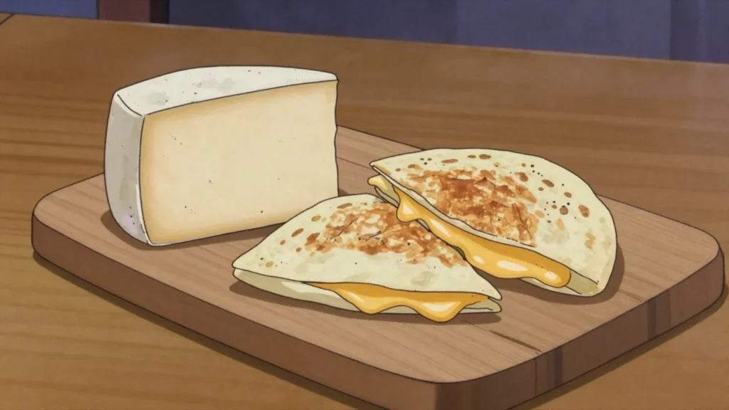 Monterey Jack, mild, buttery semi-soft cheese that melts smoothly; aged dry Jack, United States cheese & dairy, anime style