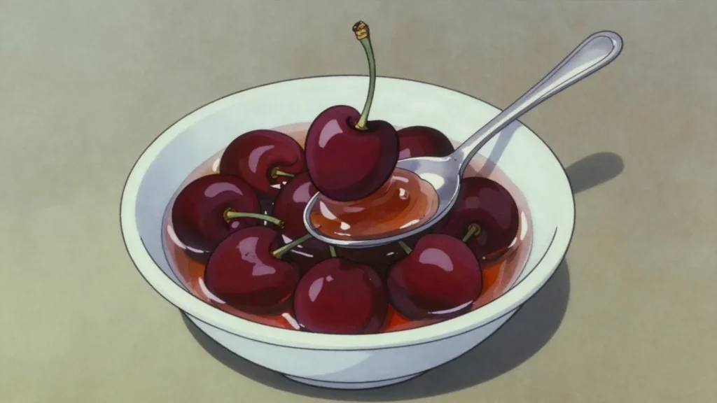Moraba, whole fruit preserved in thick sugar syrup, spooned onto bread or eaten, Afghanistan sauce & condiment, anime style