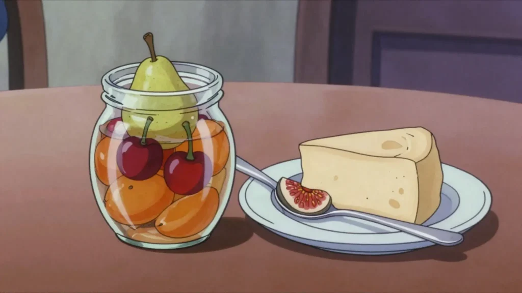 Mostarda di Cremona, whole candied fruits in fiery mustard syrup, eaten with boiled, Italy sauce & condiment, anime style