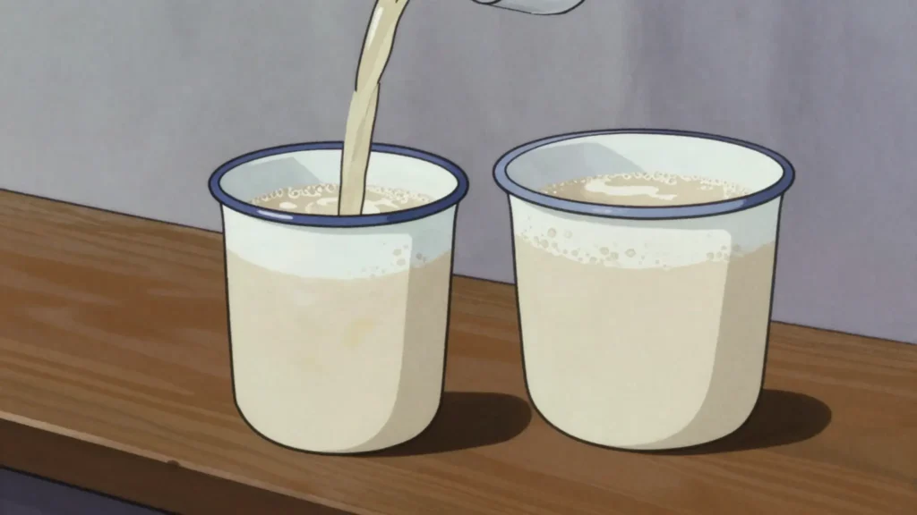 Munkoyo, lightly fermented maize drink soured with sweet munkoyo roots, DR Congo drink, anime style