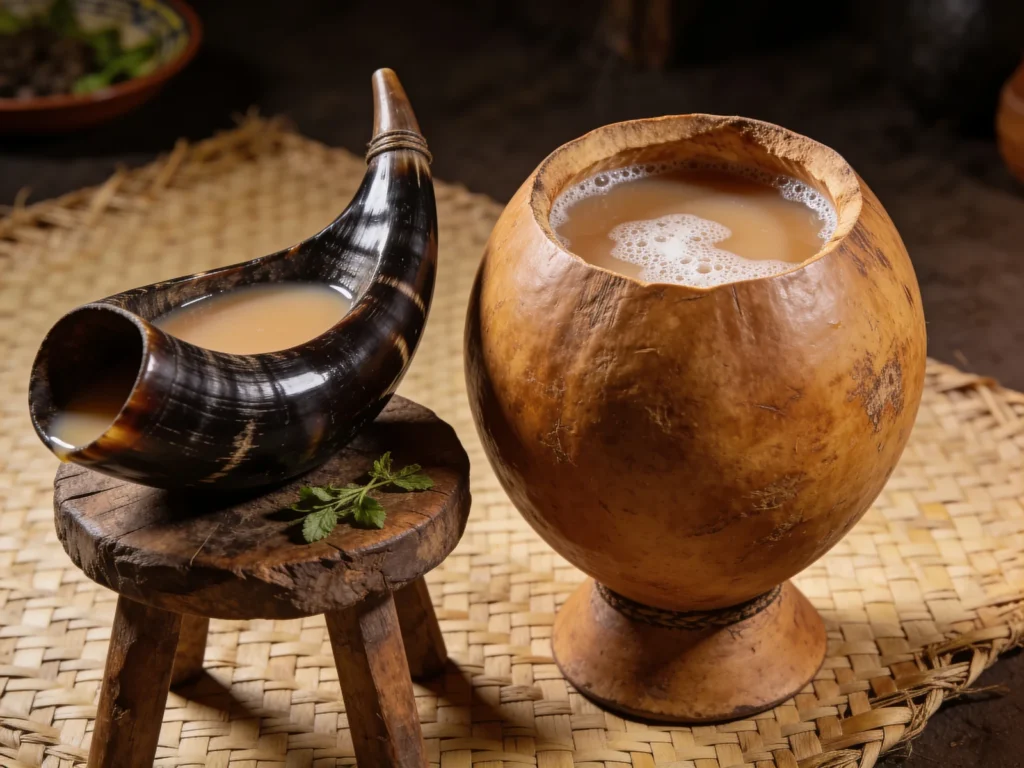 Muratina, honey or sugarcane brew fermented with dried sausage-tree fruit, sipped from a, Kenya wine & spirit, anime style