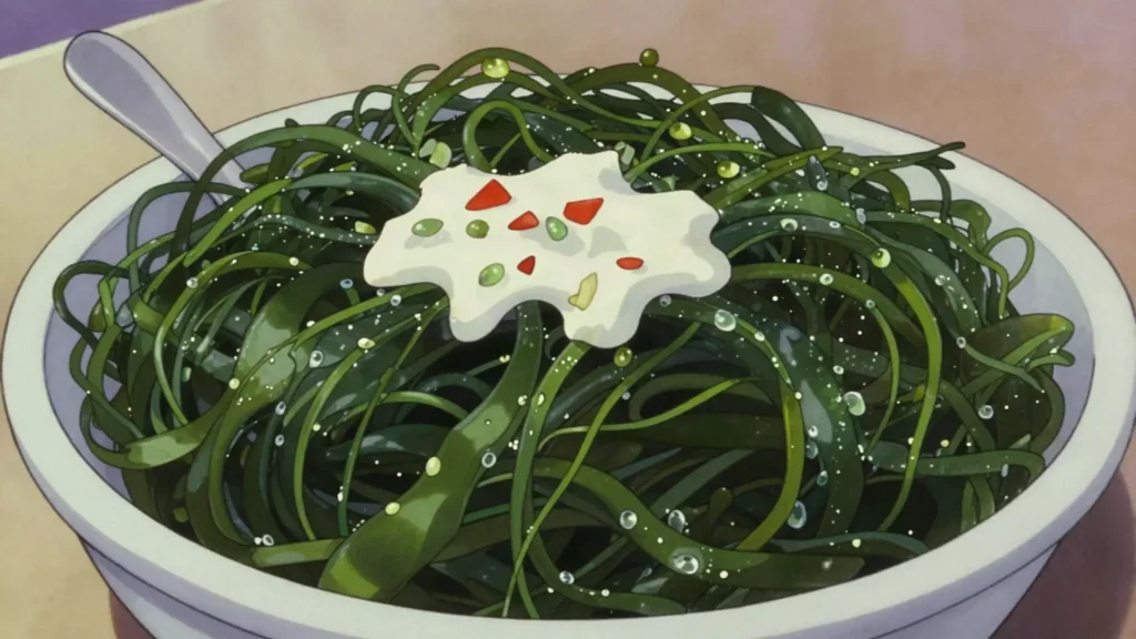 Nama, fresh sea grapes seaweed served with coconut and lemon, Fiji salad & side, anime style