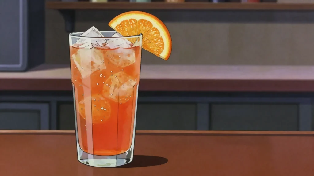 Negroni Sbagliato, negroni with sparkling wine instead of gin, lighter and fizzy, Italy cocktail, anime style