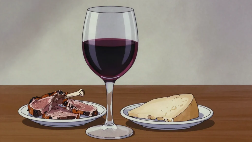 Negru de Purcari, dark red blend of Cabernet, Saperavi and Rara neagră, Moldova wine & spirit, anime style