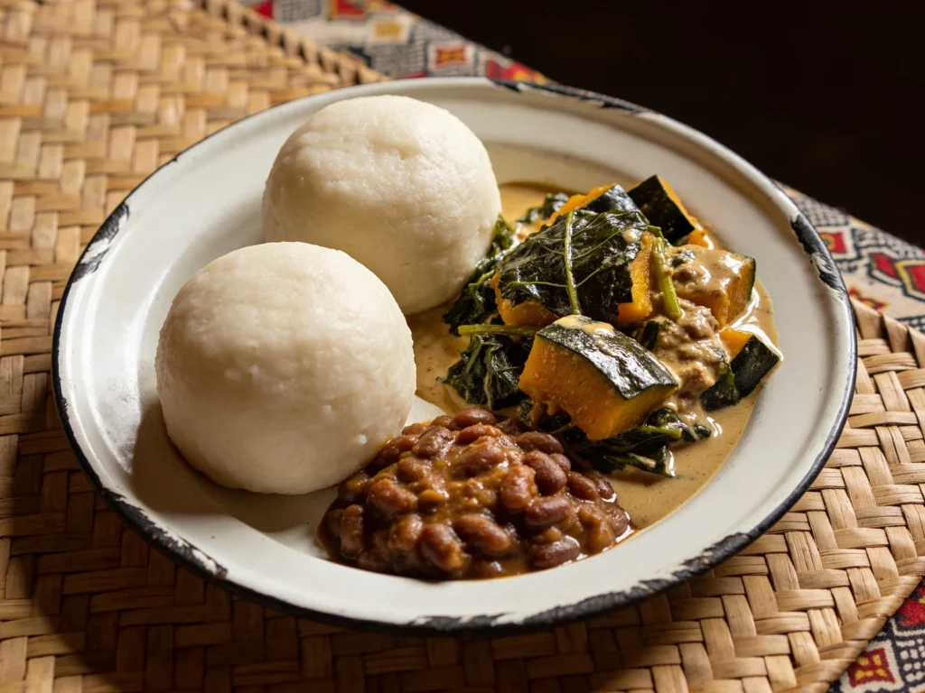Nsima, smooth maize porridge patties, the heart of every Malawian meal, Malawi main, anime style