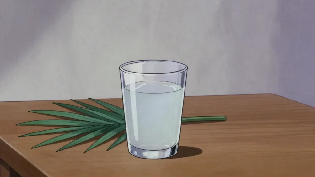 Omole, raw spirit distilled from palm wine in village stills, cloudy and strong, Sierra Leone wine & spirit, anime style