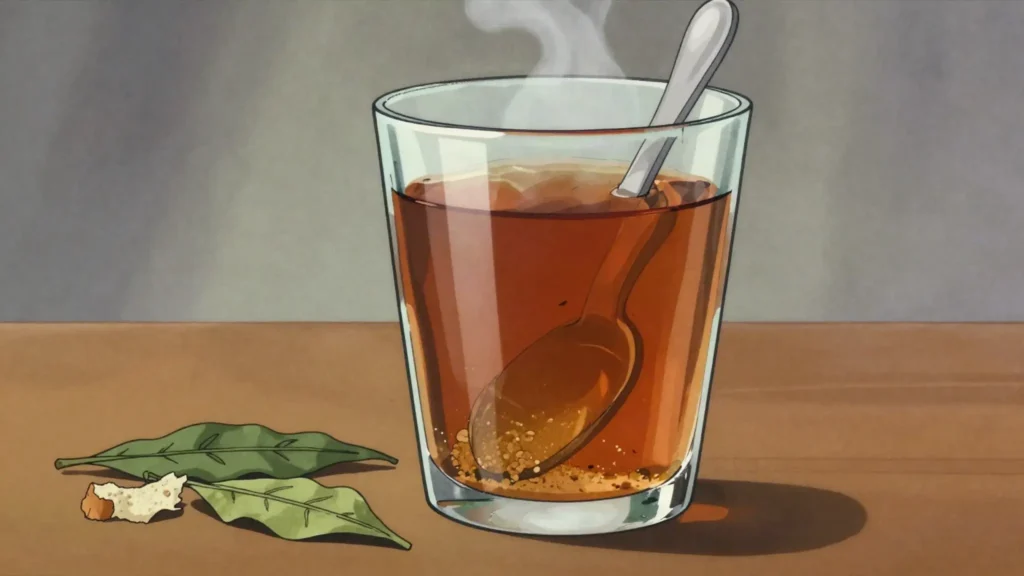 Osang, local tea infusion, commonly drunk sweetened, Equatorial Guinea drink, anime style