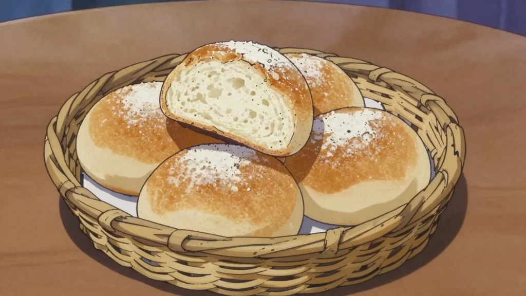 Pain maison, small round crusty loaf bought fresh twice a day, Mauritius bread & pastry, anime style