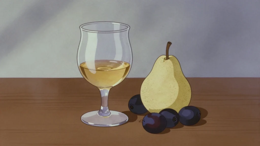 Pálinka, strong fruit brandy of apricot, plum or pear, Hungary wine & spirit, anime style