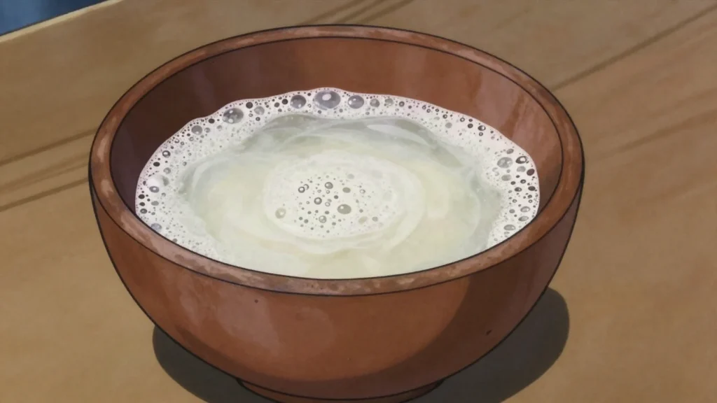 Palm wine, sweet-then-sour sap tapped from the oil palm, drunk the day it runs, Benin wine & spirit, anime style