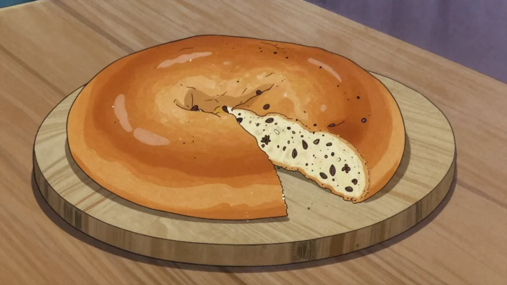 Pan chuta, large sweet anise bread baked in wood ovens in the Cusco valley, Peru bread & pastry, anime style