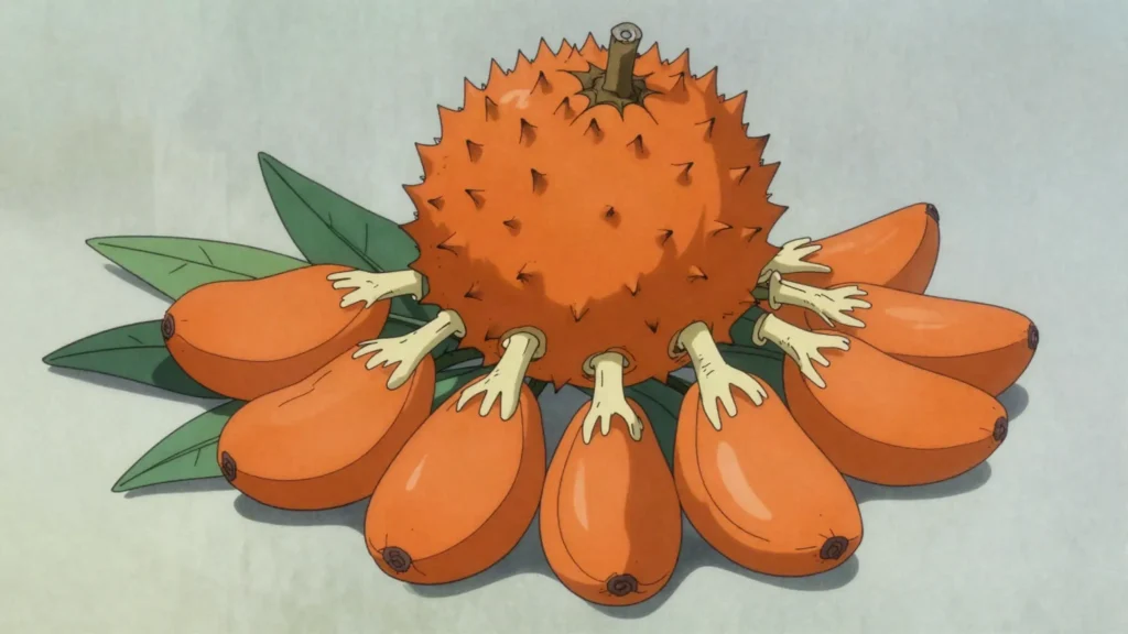 Pandanus Fruit, fibrous orange keys chewed straight from the head for their sweet juice, Kiribati snack, anime style