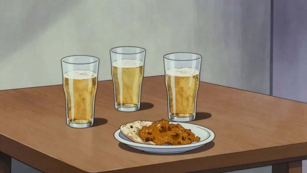 Parbo Bier, pale lager shared from a one-litre djogo bottle, Suriname wine & spirit, anime style