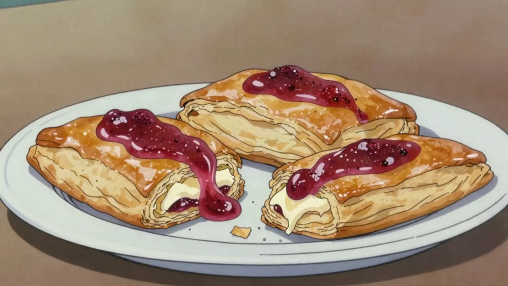 Pastelitos de guayaba, flaky puff pastries with guava and cream cheese, Cuba bread & pastry, anime style