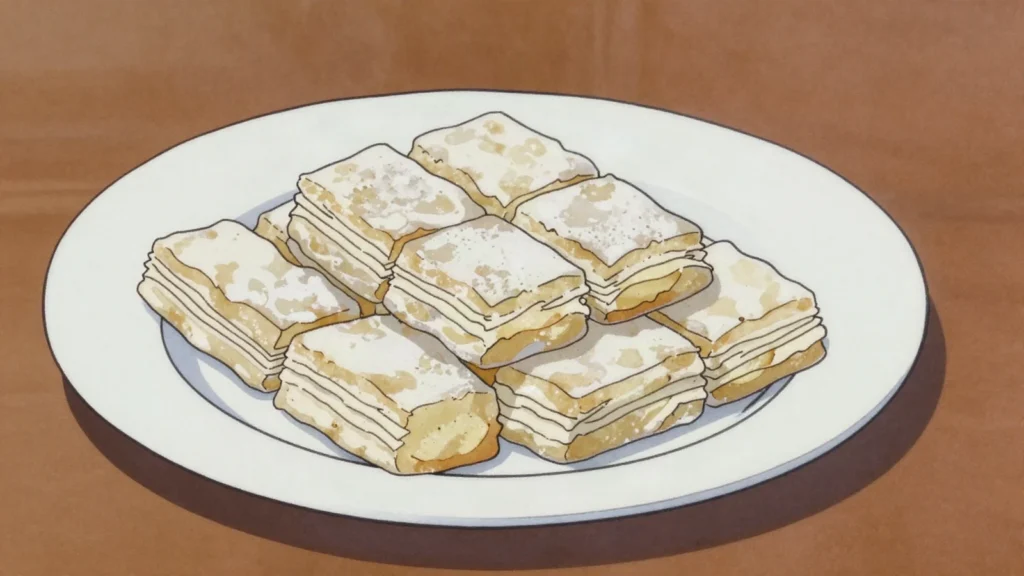 Pastila, chewy layers of whipped baked apple purée, sliced into bars, Russia dessert, anime style