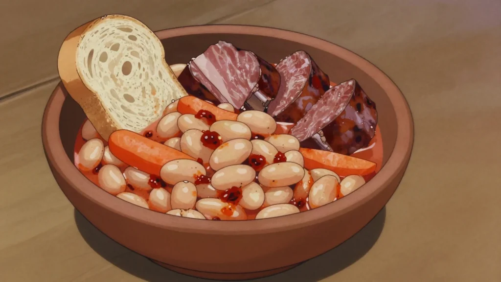 Pasulj, slow-cooked beans with smoked ribs and paprika, Serbia soup & stew, anime style