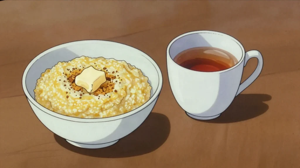 Phala, soft maize porridge, sometimes enriched with groundnuts or sugar, Malawi breakfast, anime style