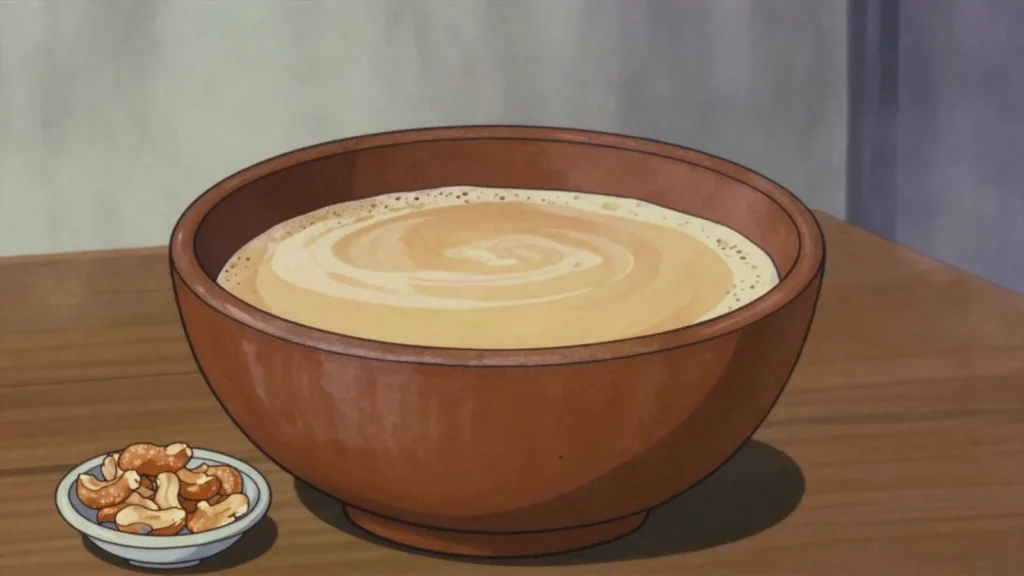 Pito, cloudy sour millet or sorghum beer served warm in calabashes, Ghana wine & spirit, anime style