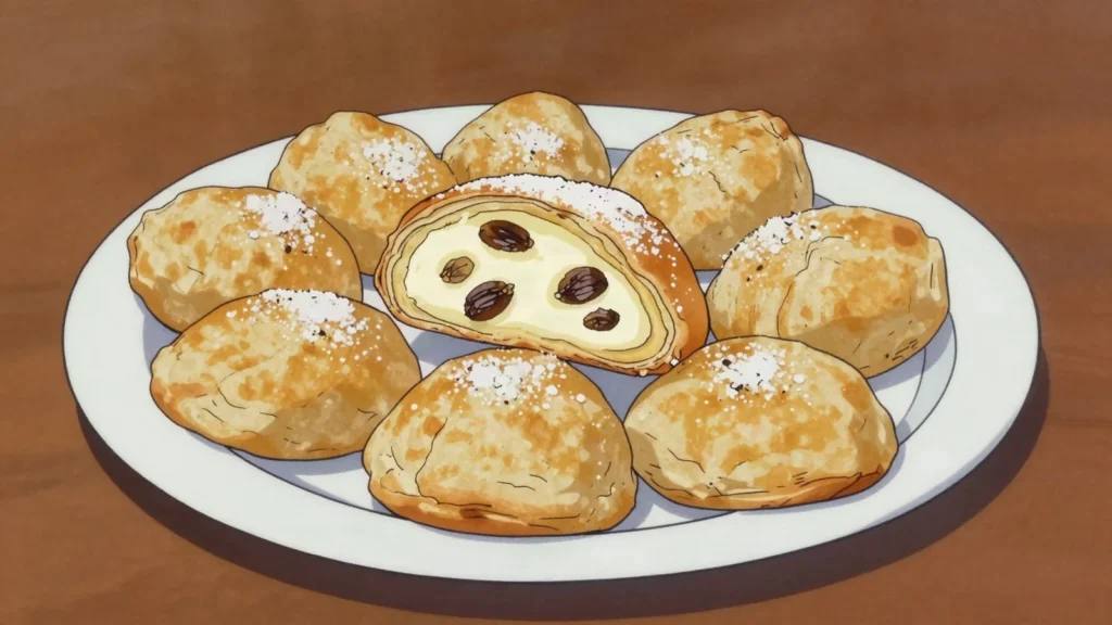 Plăcintă, filled pastry with apple, sweet cheese or pumpkin, Romania bread & pastry, anime style