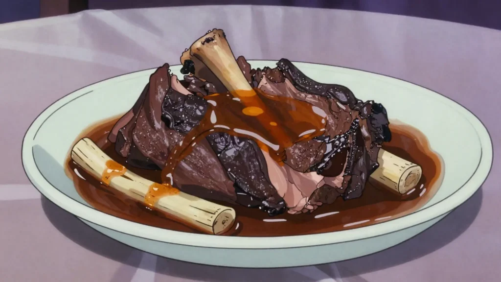 Porc-épic, brush-tailed porcupine smoked then stewed in bush-mango or palm sauce, Gabon main, anime style