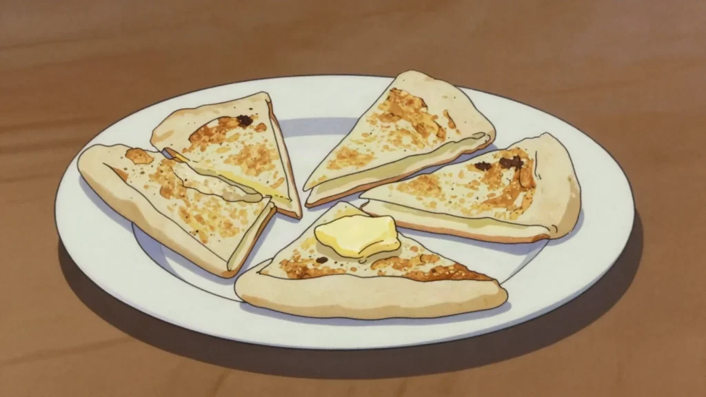 Potato bread, flat potato farls griddled then fried, part of an Ulster fry, Ireland bread & pastry, anime style