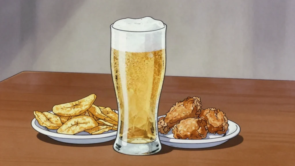 Presidente, pale lager served frozen cold, dressed as a bride with frost, Dominican Republic wine & spirit, anime style