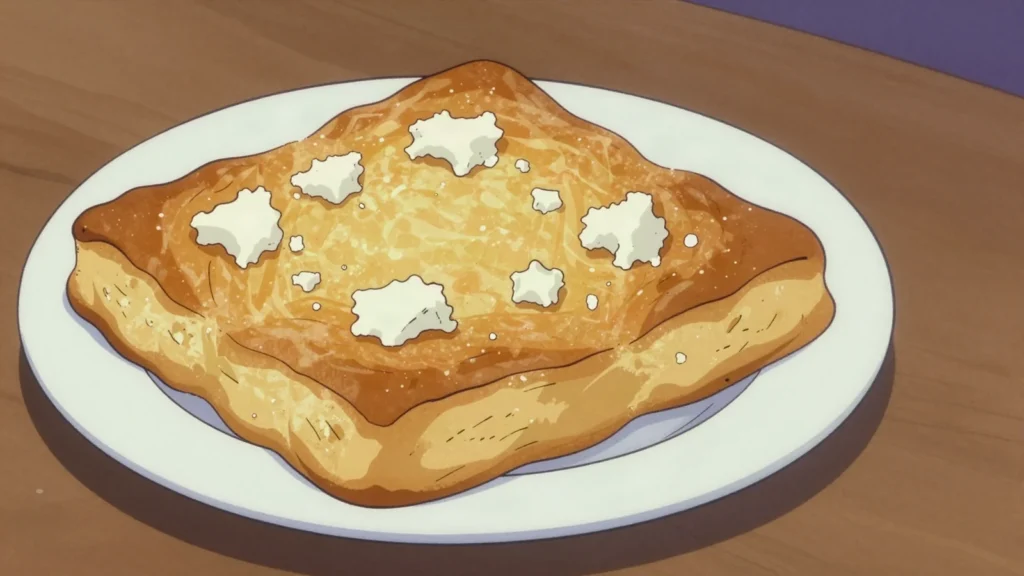 Proja, cornbread with white cheese, everyday side, Serbia bread & pastry, anime style