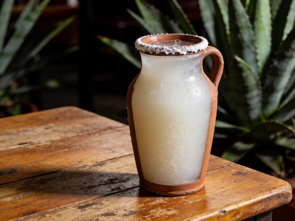 Pulque, milky, viscous fermented agave sap, lightly sour and mildly alcoholic, Mexico wine & spirit