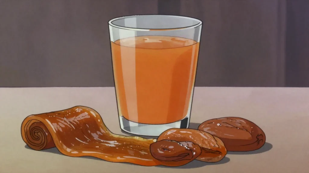 Qamar al-din, apricot leather dissolved into a thick sweet juice, drunk to break the fast, Jordan drink, anime style