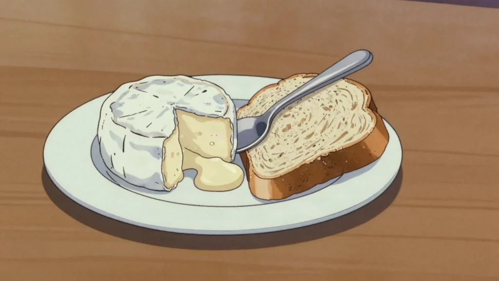 Queijo de Azeitão, small, oozing thistle-set sheep cheese eaten with a spoon, Portugal cheese & dairy, anime style