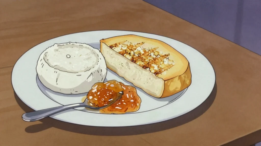 Queijo de cabra, fresh tangy goat cheese eaten with papaya jam or grilled, Cape Verde cheese & dairy, anime style