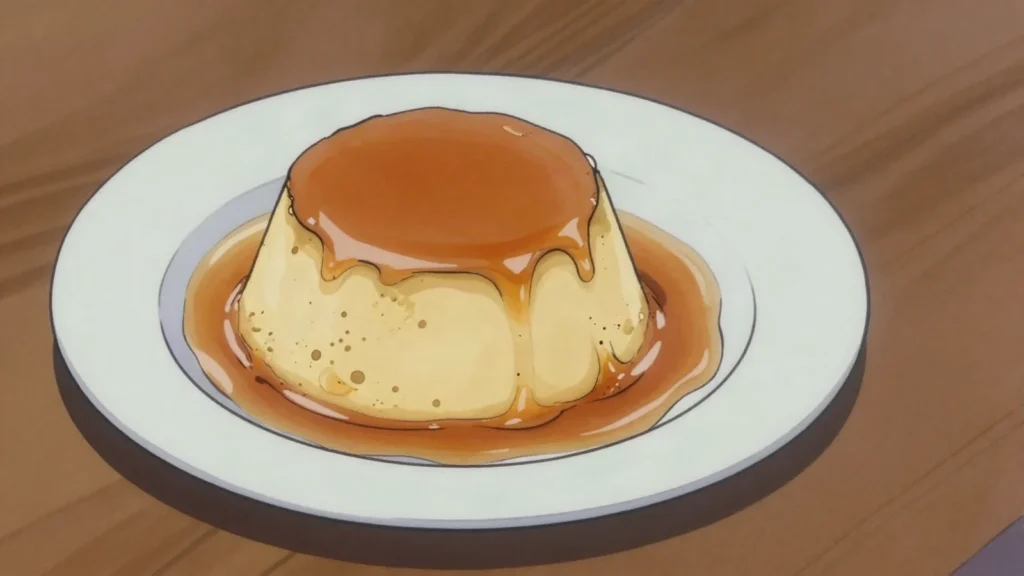 Quesillo, caramel flan made with condensed milk and whole eggs, Venezuela dessert, anime style